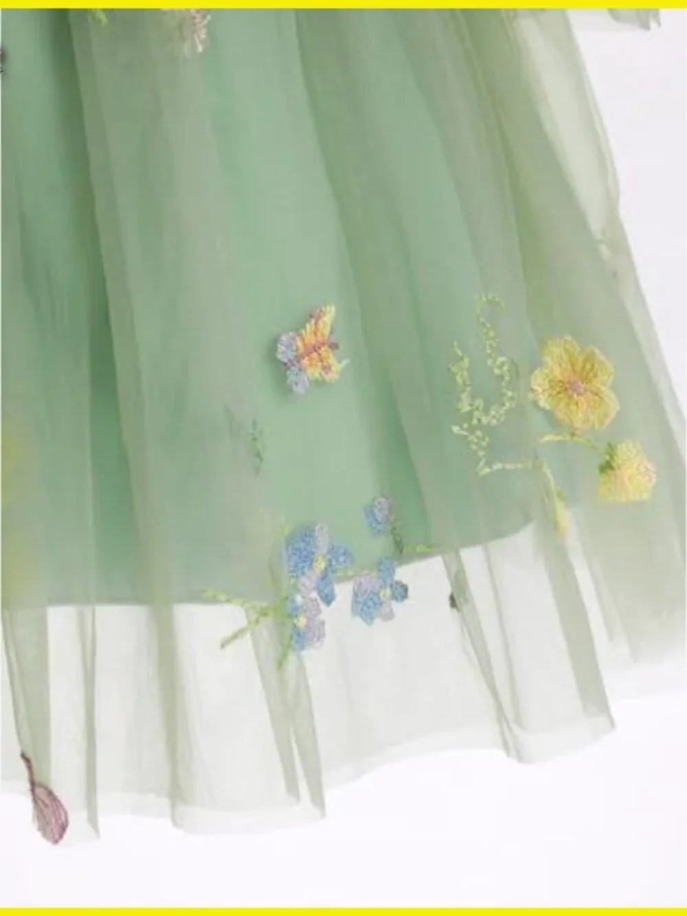 Toddler Girl Floral Tulle Formal Dress Long Sleeve Square Neck Party Photo Shoot - Picture 6 of 7